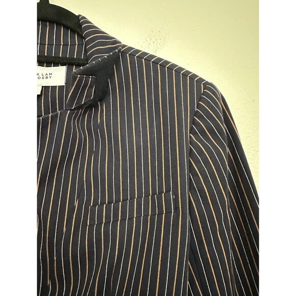 Derek Lam 10 Crosby Power Stripe Blazer Pleated Navy Blue Yellow Structured Sz 8 - Picture 8 of 14